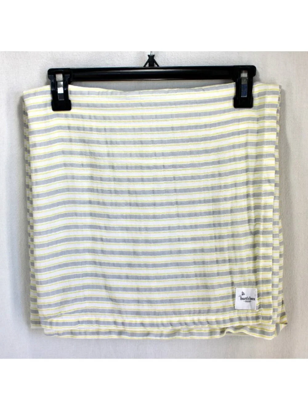 Burts Bee Muslin Baby Blanket Yellow Gray White Stripe Organic Cotton Swaddle